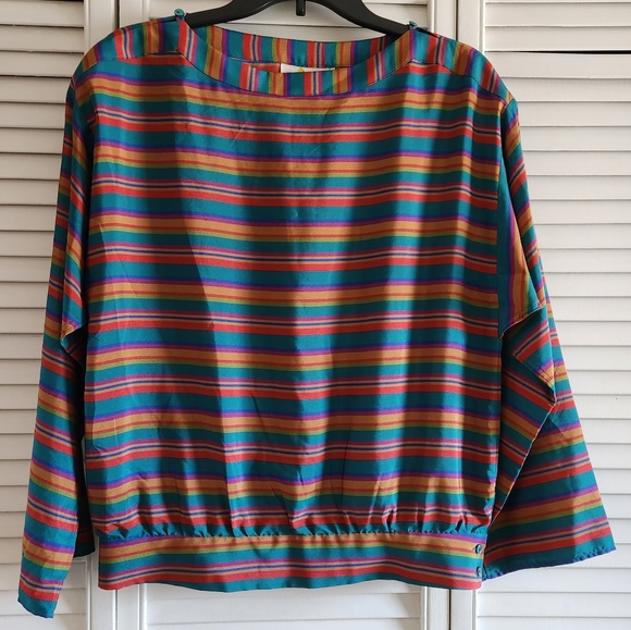 Vintage Liz Claiborne Boat Neck Striped Blouse and Skirt Set - Picture 3 of 16